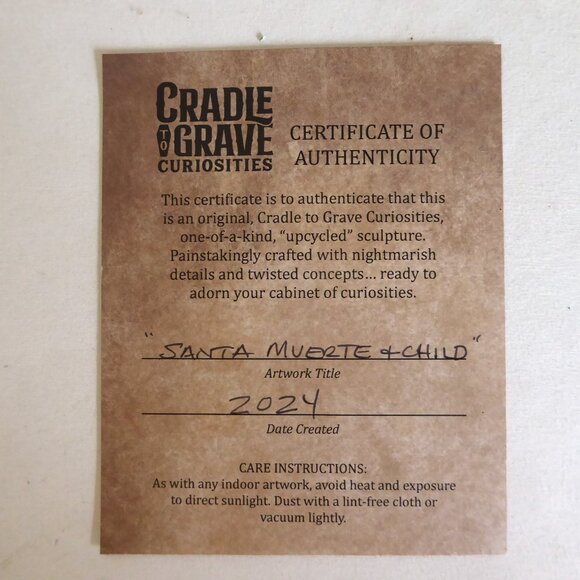 NEW 10" SANTA MUERTE & CHILD HOLY DEATH UPCYCLED GOTHIC HORROR FIGURE ODDITY - Picture 9 of 10